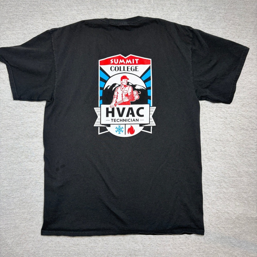 Port & Company Mens TShirt Large Black Summit College HVAC Technician Graphic